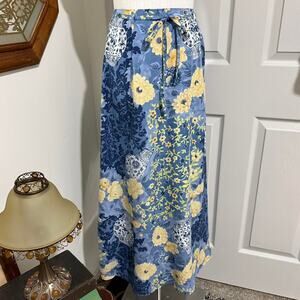 NWT VTG 90s Talbots Blue & Yellow Cottagecore Patchwork Floral Maxi Skirt 2/XS